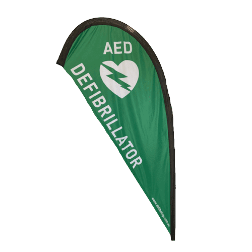 AED & DEFIBRILLATOR Green Teardrop Flag - Medium / Large *ON SALE* both sizes $59.95ea