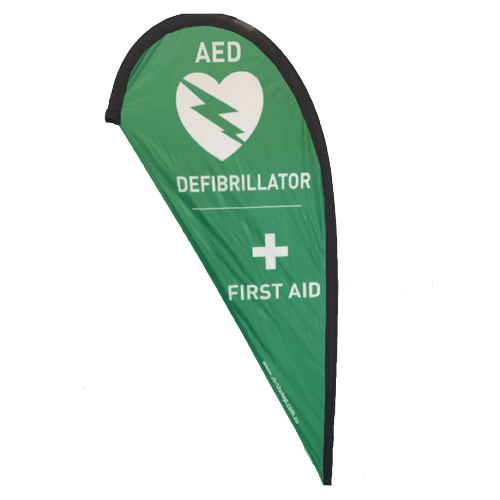AED & FIRST AID Green Teardrop Flag - Medium / Large *ON SALE* both sizes $59.95ea
