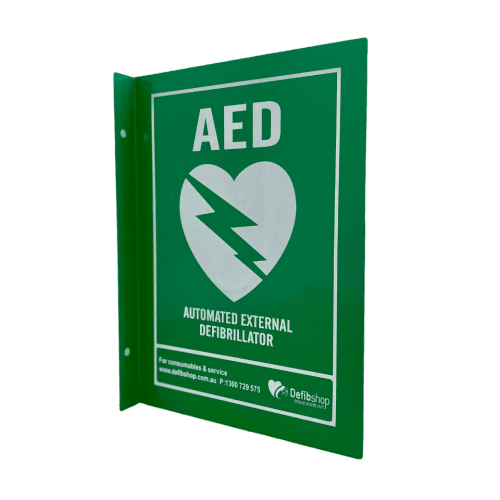 AED - 90-Degree - Green Metal Wall Sign - A5 [Small]