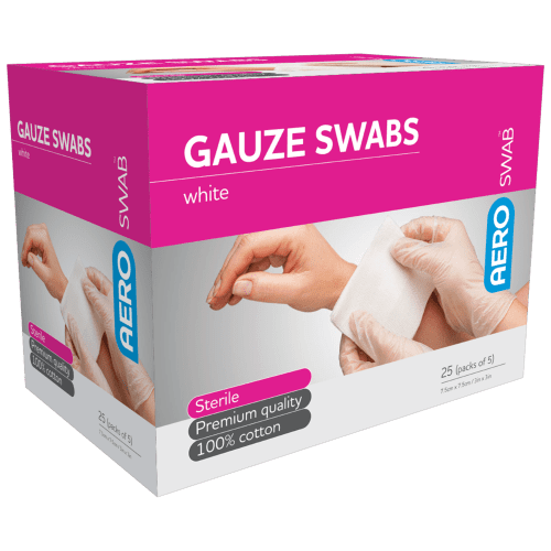 AEROSWAB Sterile White Gauze Swab 7.5 x 7.5cm [25 Packs of 5] [Box/125] (AGS755S)
