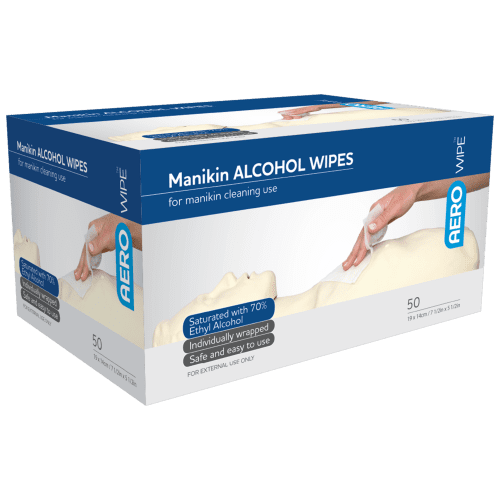 AEROWIPE 70% Ethyl Alcohol Manikin Swab 19cm x 14cm [Box/50] (AW7200)