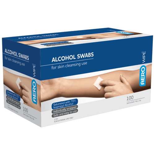 AEROWIPE 70% Isopropyl Alcohol Swab 3cm x 3cm [Box/100] (AW7100)