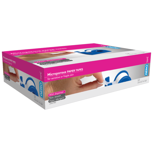 AEROTAPE White Microporous Paper Tape with Dispenser 2.5cm x 9.1M [Box/12] (AP325D)