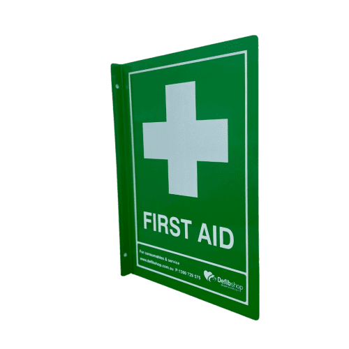 FIRST AID - 90-Degree - Green Metal Wall Sign - A4