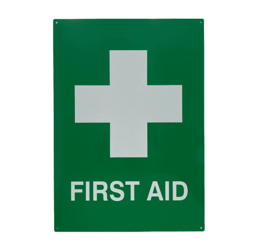 FIRST AID - Flat - Green Metal Wall Sign - A2 [Extra Large]