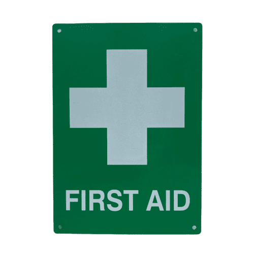 FIRST AID - Flat - Green Metal Wall Sign - A4 [Medium]