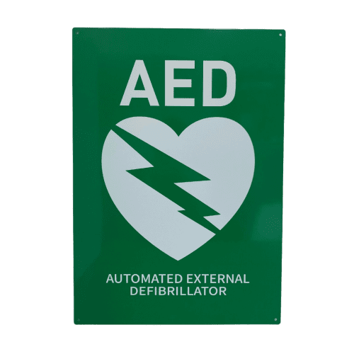 AED - Flat - Green Metal Wall Sign - A2 [Extra Large]