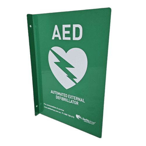AED - 90-Degree - Green Metal Wall Sign - A4 [Medium]