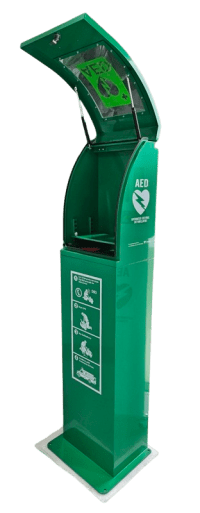 Defibshop Green Indoor Floor Standing AED Cabinet with Alarm (FLOORSTAND-CURVECAB)